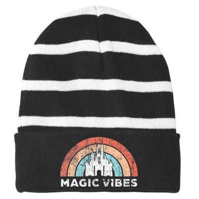 Magic Vibes Cute Matching Vacation Striped Beanie with Solid Band