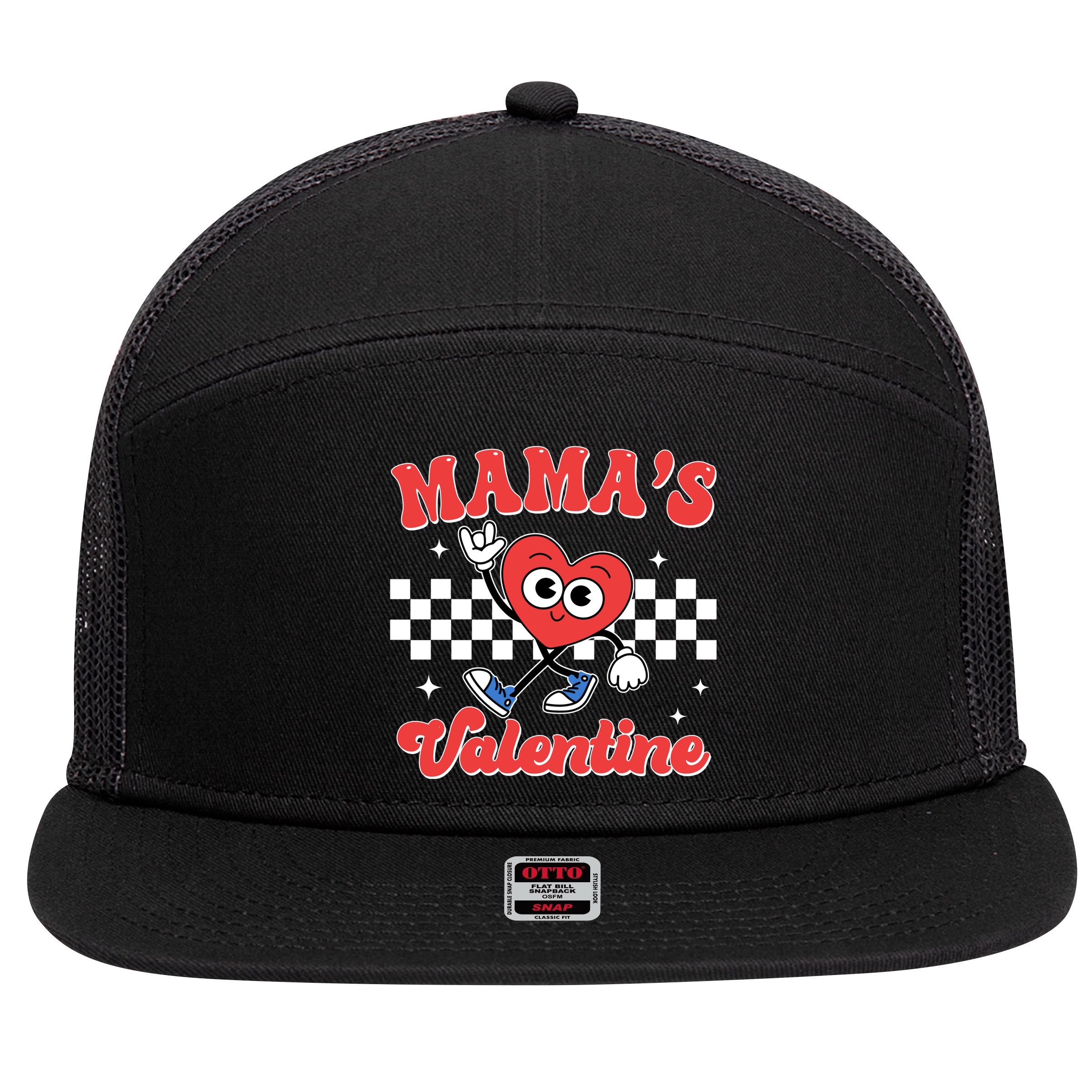 Mamas Valentine Cute Heart Retro Gift 7 Panel Mesh Trucker Snapback Hat
