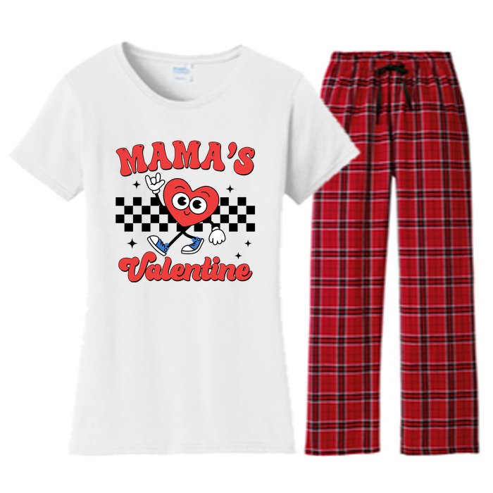 Mamas Valentine Cute Heart Retro Gift Women's Flannel Pajama Set