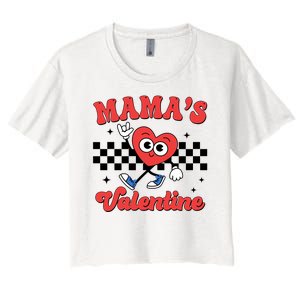 Mamas Valentine Cute Heart Retro Gift Women's Crop Top Tee