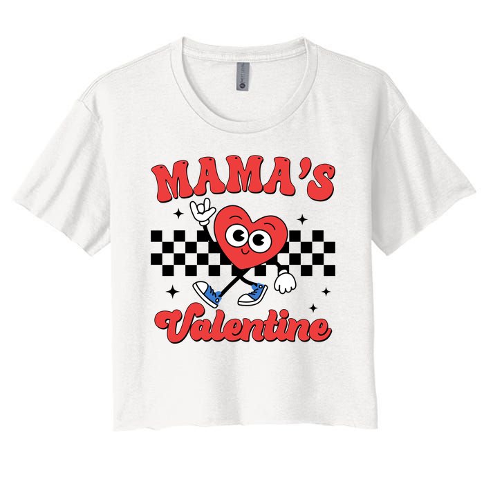 Mamas Valentine Cute Heart Retro Gift Women's Crop Top Tee