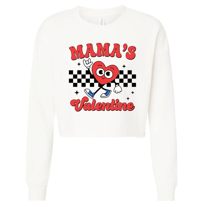 Mamas Valentine Cute Heart Retro Gift Cropped Pullover Crew