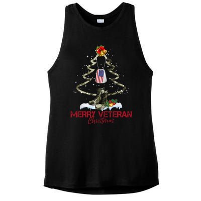 Merry Veteran Christmas Army Camo Xmas Tree Christmas Ladies PosiCharge Tri-Blend Wicking Tank