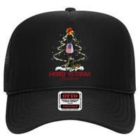 Merry Veteran Christmas Army Camo Xmas Tree Christmas High Crown Mesh Back Trucker Hat