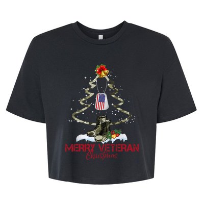 Merry Veteran Christmas Army Camo Xmas Tree Christmas Bella+Canvas Jersey Crop Tee