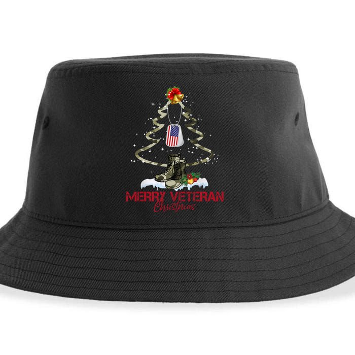 Merry Veteran Christmas Army Camo Xmas Tree Christmas Sustainable Bucket Hat