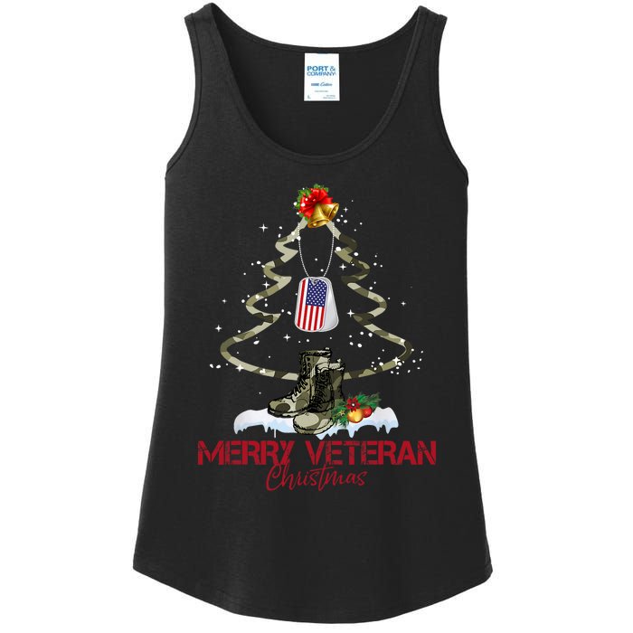 Merry Veteran Christmas Army Camo Xmas Tree Christmas Ladies Essential Tank