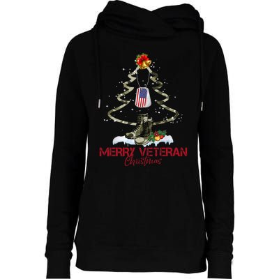 Merry Veteran Christmas Army Camo Xmas Tree Christmas Womens Funnel Neck Pullover Hood