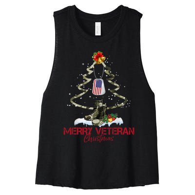 Merry Veteran Christmas Army Camo Xmas Tree Christmas Women's Racerback Cropped Tank