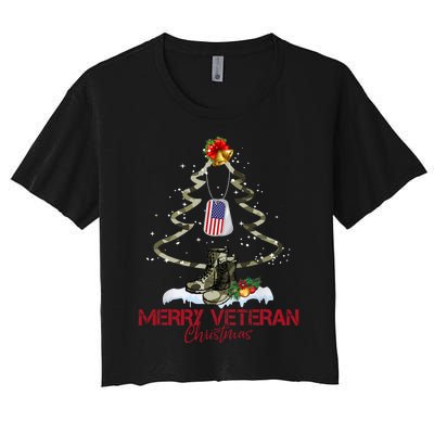 Merry Veteran Christmas Army Camo Xmas Tree Christmas Women's Crop Top Tee