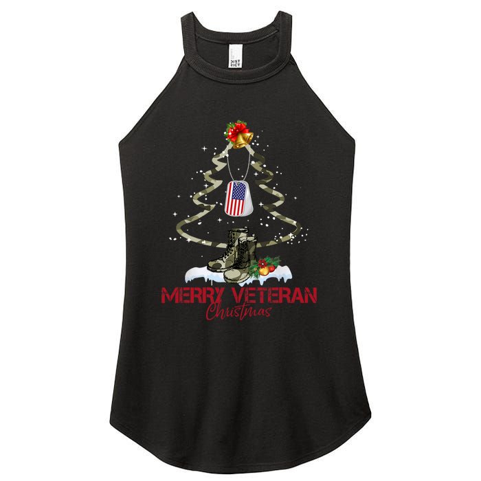 Merry Veteran Christmas Army Camo Xmas Tree Christmas Women's Perfect Tri Rocker Tank