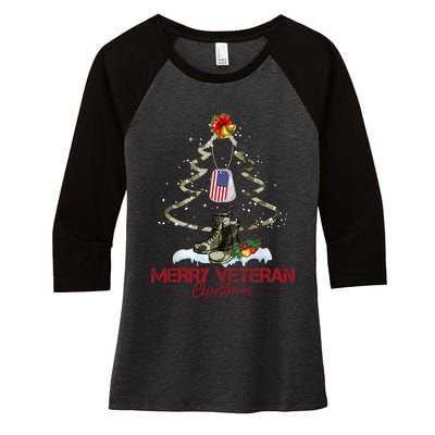 Merry Veteran Christmas Army Camo Xmas Tree Christmas Women's Tri-Blend 3/4-Sleeve Raglan Shirt