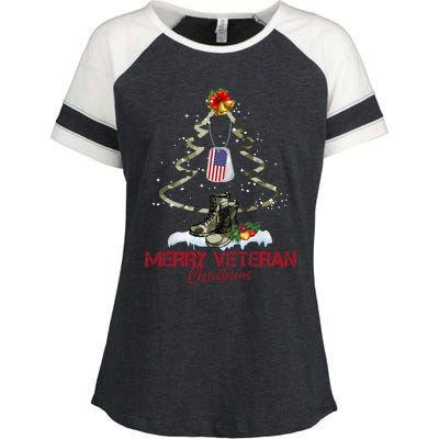 Merry Veteran Christmas Army Camo Xmas Tree Christmas Enza Ladies Jersey Colorblock Tee