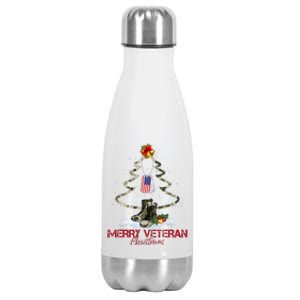 Merry Veteran Christmas Army Camo Xmas Tree Christmas Stainless Steel Insulated Water Bottle