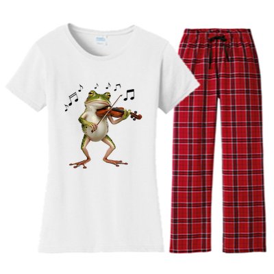 Musician Violinist Cute Frog Playing Violin Women's Flannel Pajama Set