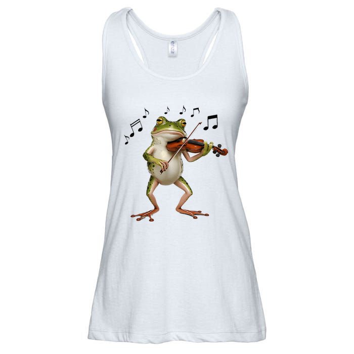 Musician Violinist Cute Frog Playing Violin Ladies Essential Flowy Tank