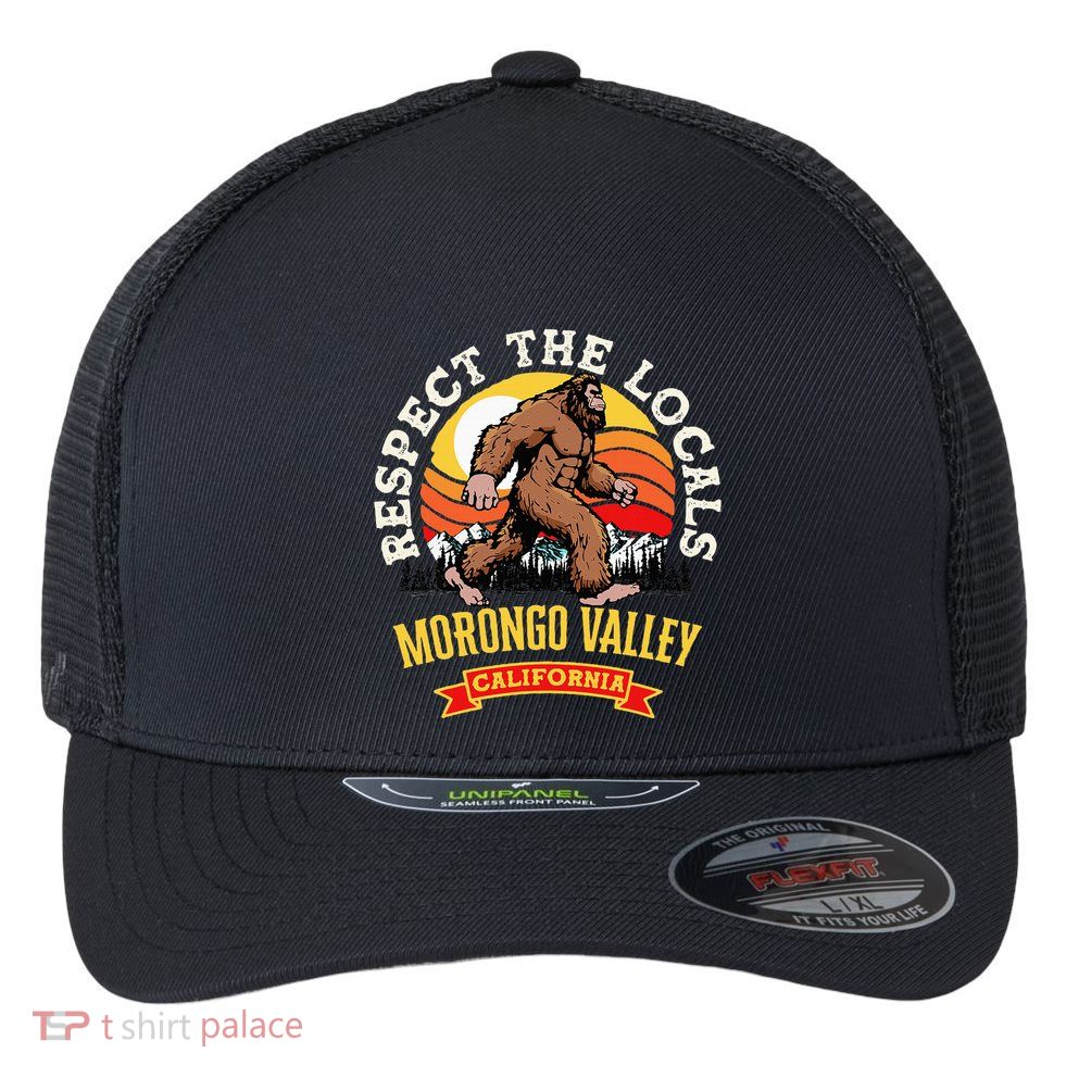 Morongo Valley California Respect The Locals Retro Bigfoot Flexfit Unipanel Trucker Cap