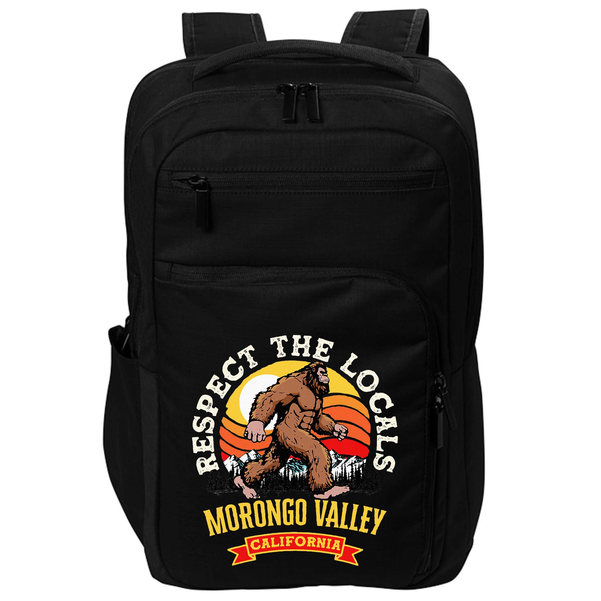 Morongo Valley California Respect The Locals Retro Bigfoot Impact Tech Backpack