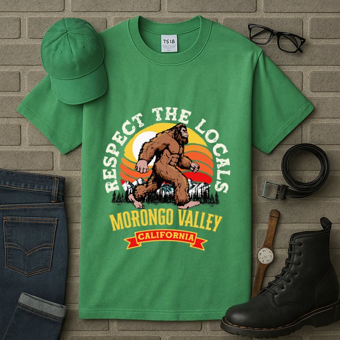 Morongo Valley California Respect The Locals Retro Bigfoot Tall T-Shirt