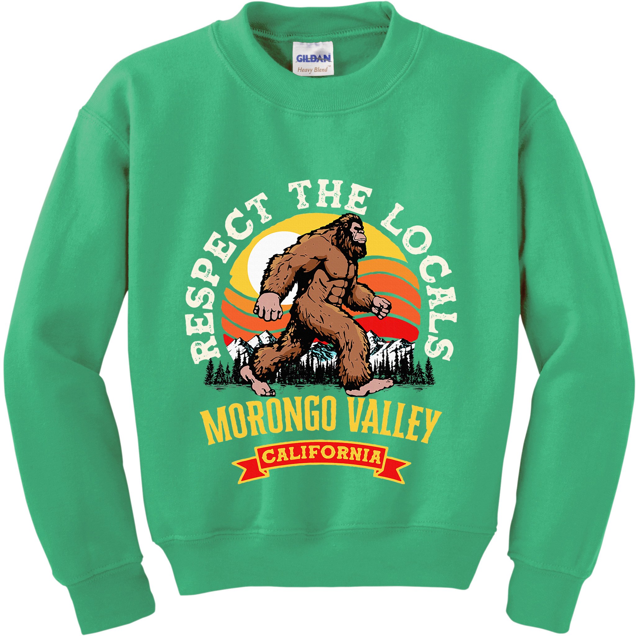 Morongo Valley California Respect The Locals Retro Bigfoot Kids Sweatshirt