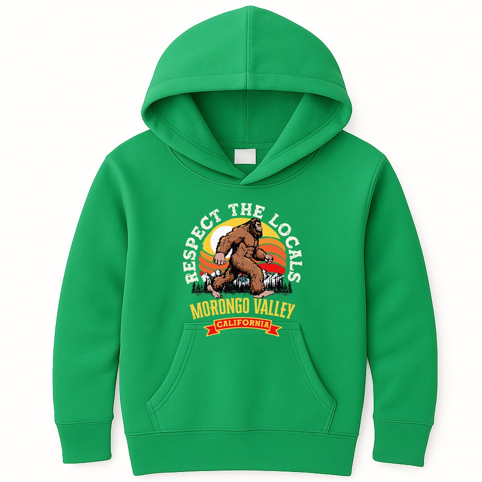 Morongo Valley California Respect The Locals Retro Bigfoot Kids Hoodie