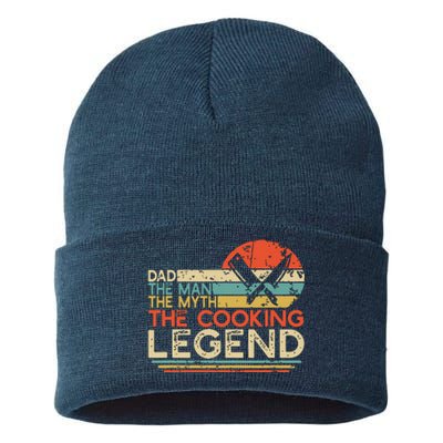 Men Vintage Cooking Dad The Man The Myth The Legend Chef Gift Sustainable Knit Beanie