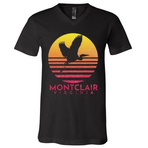 Montclair Virginia Distressed Retro Sunset Heron V-Neck T-Shirt