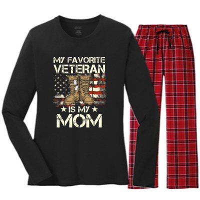 Mother Veterans Day My Favorite Veteran Is My Mom Proud Son Women's Long Sleeve Flannel Pajama Set 