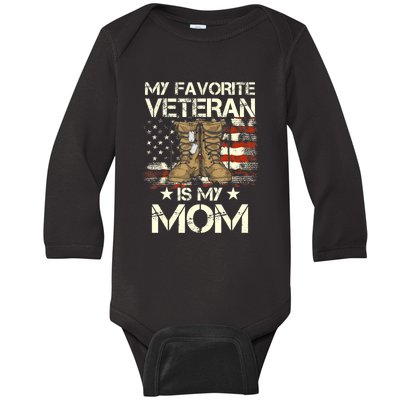 Mother Veterans Day My Favorite Veteran Is My Mom Proud Son Baby Long Sleeve Bodysuit