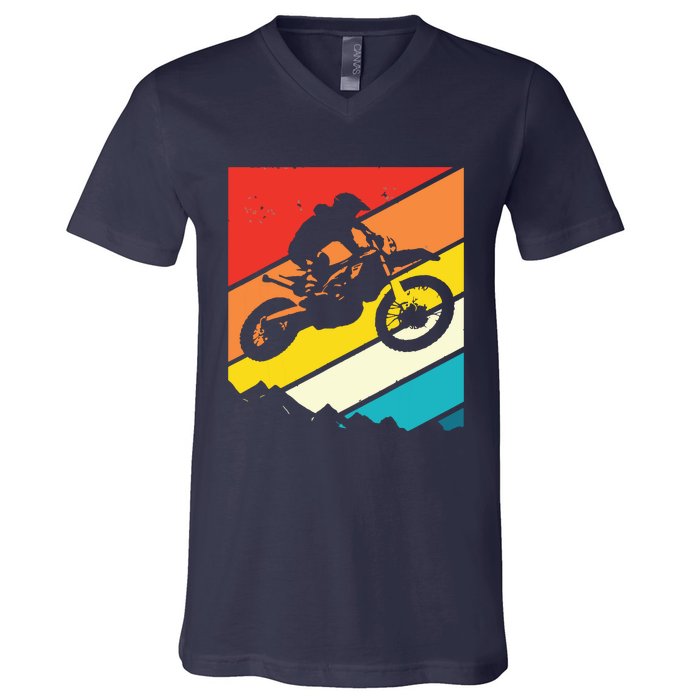 Motocross Vintage Dirt Bike Motorcycle Biker Gift V-Neck T-Shirt