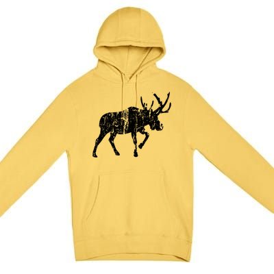 Moose Vintage Design Gift Moose Print Cool Gift Premium Pullover Hoodie