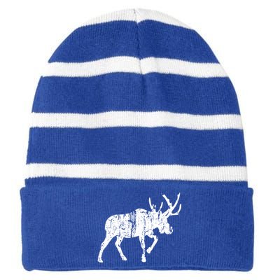 Moose Vintage Design Gift Moose Print Cool Gift Striped Beanie with Solid Band