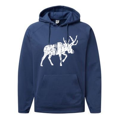 Moose Vintage Design Gift Moose Print Cool Gift Performance Fleece Hoodie