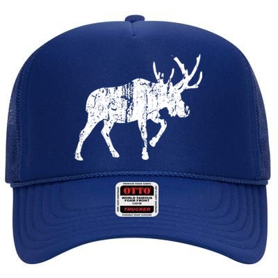 Moose Vintage Design Gift Moose Print Cool Gift High Crown Mesh Back Trucker Hat