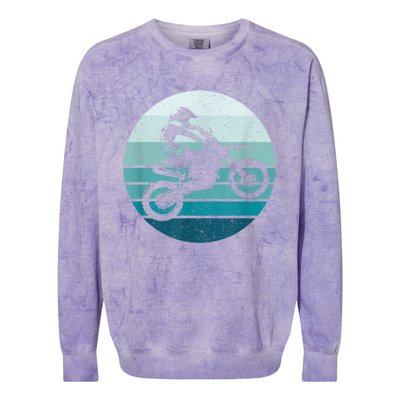 Motocross Vintage Dirt Bike Rider Sunset Background Colorblast Crewneck Sweatshirt