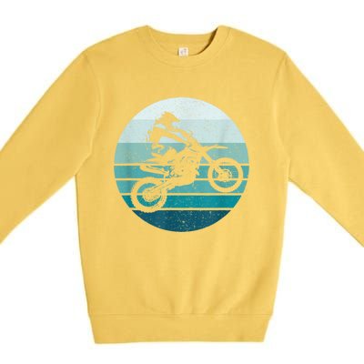 Motocross Vintage Dirt Bike Rider Sunset Background Premium Crewneck Sweatshirt