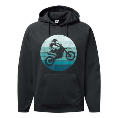 Motocross Vintage Dirt Bike Rider Sunset Background Performance Fleece Hoodie