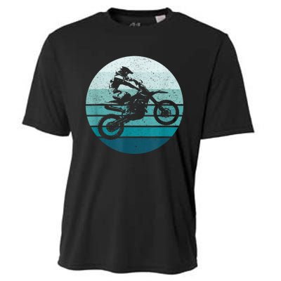 Motocross Vintage Dirt Bike Rider Sunset Background Cooling Performance Crew T-Shirt