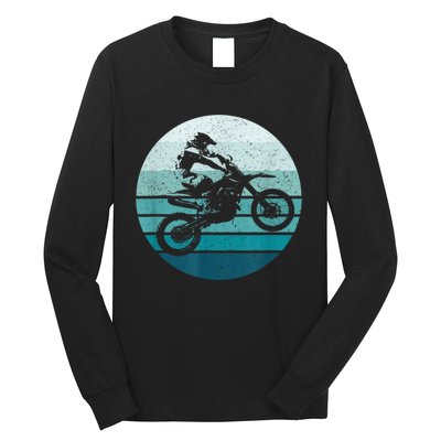 Motocross Vintage Dirt Bike Rider Sunset Background Long Sleeve Shirt