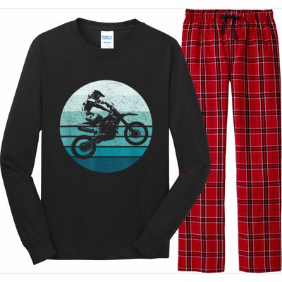 Motocross Vintage Dirt Bike Rider Sunset Background Long Sleeve Pajama Set