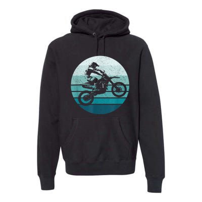 Motocross Vintage Dirt Bike Rider Sunset Background Premium Hoodie