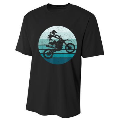 Motocross Vintage Dirt Bike Rider Sunset Background Performance Sprint T-Shirt