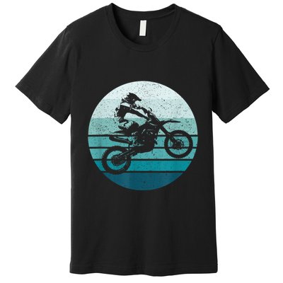 Motocross Vintage Dirt Bike Rider Sunset Background Premium T-Shirt