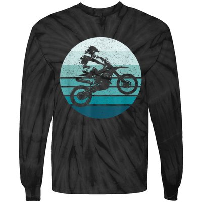 Motocross Vintage Dirt Bike Rider Sunset Background Tie-Dye Long Sleeve Shirt