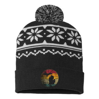 Michigan Vintage Distressed Retro Style Silhouette State USA-Made Snowflake Beanie