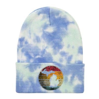 Michigan Vintage Distressed Retro Style Silhouette State Tie Dye 12in Knit Beanie