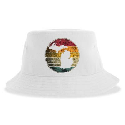 Michigan Vintage Distressed Retro Style Silhouette State Sustainable Bucket Hat