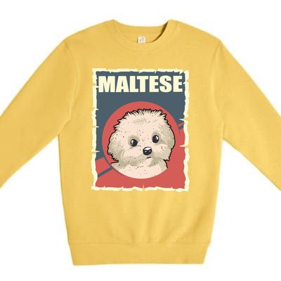 Maltese Vintage Dog Poster Design Premium Crewneck Sweatshirt