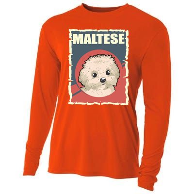 Maltese Vintage Dog Poster Design Cooling Performance Long Sleeve Crew