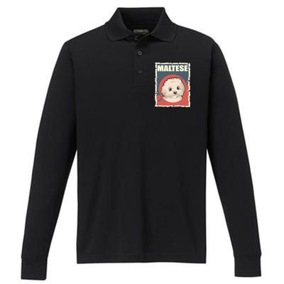 Maltese Vintage Dog Poster Design Performance Long Sleeve Polo